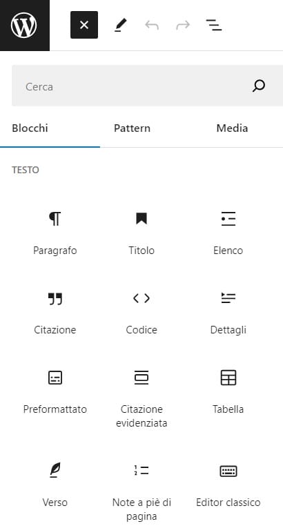 Blocchi standard di Gutenberg