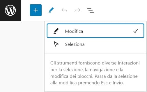 Modifica o seleziona blocco