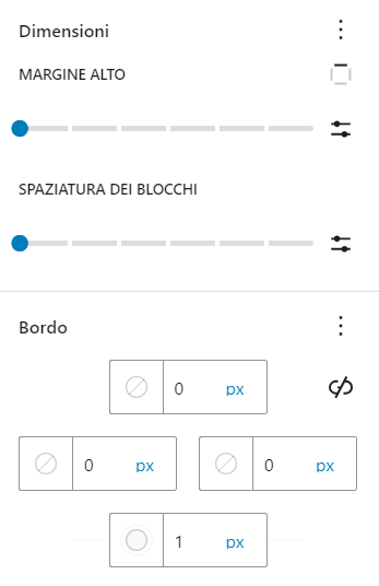 Creare con l'editor Gutenberg, personalizza dimensioni e bordo del blocco dettagli