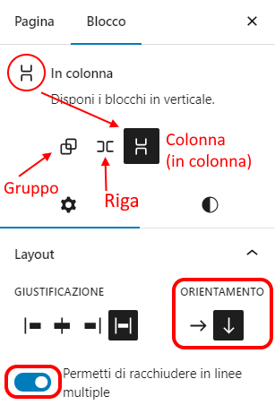 Personalizzare il blocco in colonna