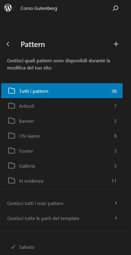 Gestire i pattern con l'editor Gutenberg