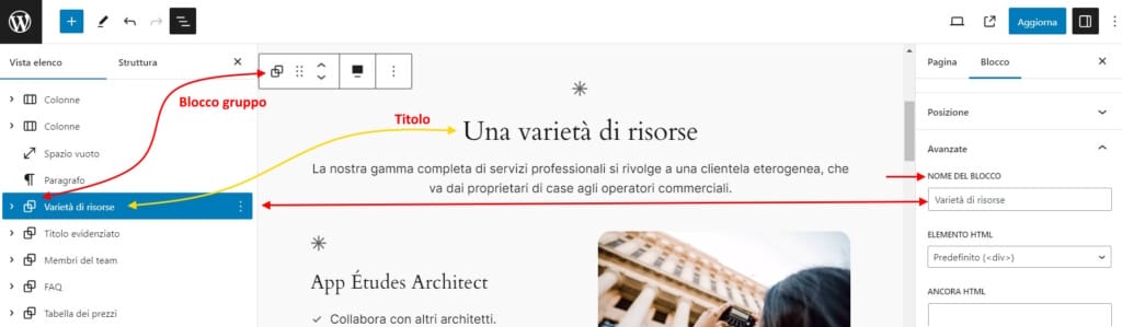 Suggerimento per la gestione dei blocchi Gutenberg