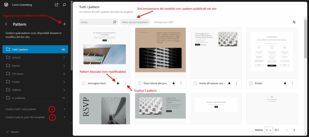 Crea o modifica pattern con fse di WordPress