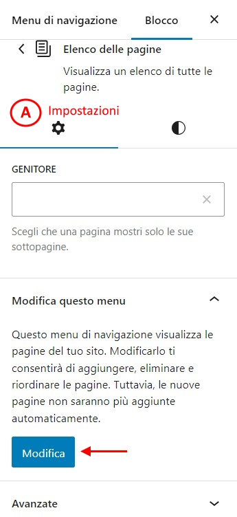 Impostazioni del menu di navigazione